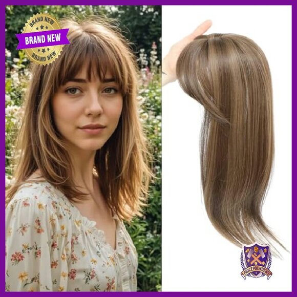18 Inch Synthetic Hair Topper with Bangs 360 Coverage Clip In main image 4